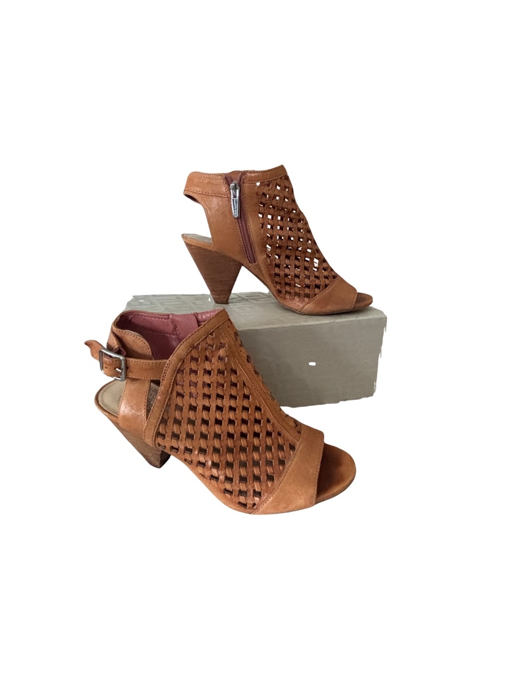 Vince Camuto Woven Open-Toe Tan Ankle Booties